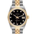 Rolex Datejust Midsize Steel Yellow Gold Black Diamond Dial Ladies Watch 68273