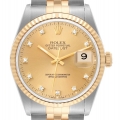 Rolex Datejust Steel Yellow Gold Diamond Dial Mens Watch 16233 Box Papers