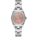 Rolex Oyster Perpetual Salmon Dial Engine Turned Bezel Steel Ladies Watch 76030
