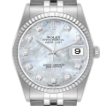 Rolex Datejust Steel White Gold Mother of Pearl Diamond Dial Mens Watch 16234