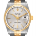 Rolex Datejust Silver Dial Steel Yellow Gold Mens Watch 16233 Box Papers