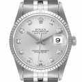 Rolex Datejust Steel White Gold Silver Diamond Dial Mens Watch 16234