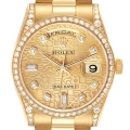 Rolex Day-Date President Yellow Gold Diamond Bezel Mens Watch 118388