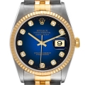 Rolex Datejust Steel Yellow Gold Blue Vignette Diamond Dial Mens Watch 16233
