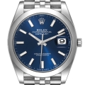 Rolex Datejust 41 Blue Dial Smooth Bezel Steel Mens Watch 126300 Unworn