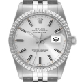 Rolex Datejust Steel Silver Dial Engine Turned Bezel Vintage Mens Watch 16030