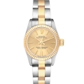 Rolex Oyster Perpetual Yellow Gold Champagne Dial Ladies Watch 67193 Box Papers