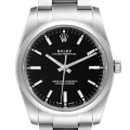Rolex Oyster Perpetual Black Dial Steel Mens Watch 114200 Box Card