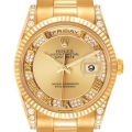 Rolex President Day Date Yellow Gold Myriad Dial Diamond Lugs Mens Watch 118338 Box