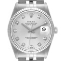 Rolex Datejust Steel White Gold Silver Diamond Dial Mens Watch 16234