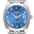 Rolex Datejust 41 Blue Roman Dial Smooth Bezel Steel Mens Watch 126300 Unworn