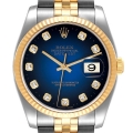 Rolex Datejust Steel Yellow Gold Blue Vignette Diamond Dial Mens Watch 116233