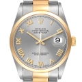 Rolex Datejust Steel Yellow Gold Slate Dial Mens Watch 16203 Box Papers