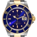 Rolex Submariner Blue Dial Purple Hue Steel Yellow Gold Mens Watch 16613