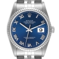 Rolex Datejust 36 Steel White Gold Fluted Bezel Blue Roman Dial Mens Watch 16234