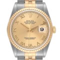 Rolex Datejust Steel Yellow Gold Champagne Roman Dial Mens Watch 16233