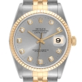 Rolex Datejust Steel Yellow Gold Diamond Dial Mens Watch 16233 Box Papers