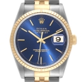 Rolex Datejust 36 Steel Yellow Gold Blue Dial Mens Watch 16233