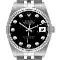 Rolex Datejust Steel White Gold Black Diamond Dial Mens Watch 16234