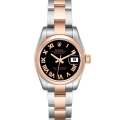 Rolex Datejust Steel Rose Gold Black Roman Dial Ladies Watch 179161 Box Card