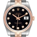 Rolex Datejust 36 Steel Rose Gold Black Diamond Dial Mens Watch 116231