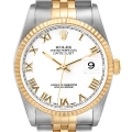 Rolex Datejust Steel Yellow Gold White Roman Dial Mens Watch 16233 Box Papers