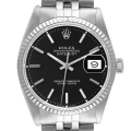 Rolex Datejust Steel White Gold Black Dial Vintage Mens Watch 1601
