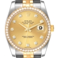 Rolex Datejust Steel Yellow Gold Champagne Diamond Dial Mens Watch 116243