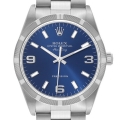 Rolex Air King 34mm Blue Dial Engine Turned Bezel Steel Mens Watch 14010