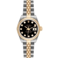 Rolex Datejust 26mm Steel Yellow Gold Black Diamond Dial Ladies Watch 69173
