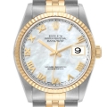 Rolex Datejust Steel Yellow Gold Mother of Pearl Dial Mens Watch 16233