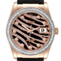 Rolex Datejust Zebra Pave Diamond Dial Rose Gold Mens Watch 116185