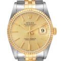 Rolex Datejust Steel 18K Yellow Gold Champagne Tapestry Dial Watch 16233