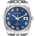 Rolex Datejust Steel White Gold Blue Anniversary Dial Mens Watch 116234