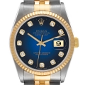 Rolex Datejust Steel Yellow Gold Blue Vignette Diamond Dial Mens Watch 16233