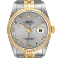 Rolex Datejust Steel Yellow Gold Slate Dial Mens Watch 16233 Box Papers