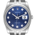 Rolex Datejust Steel White Gold Blue Diamond Dial Mens Watch 116234 Box Card