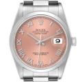 Rolex Datejust 36 Salmon Roman Dial Smooth Bezel Steel Mens Watch 16200 Box Papers