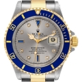 Rolex Submariner Steel Gold Diamond Sapphire Serti Dial Watch 16613 Box Papers