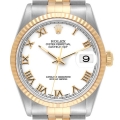 Rolex Datejust Steel Yellow Gold White Roman Dial Mens Watch 16233