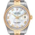 Rolex Datejust Steel Yellow Gold Mother of Pearl Roman Dial Mens Watch 16233