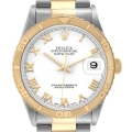 Rolex Datejust Turnograph Steel Yellow Gold White Dial Watch 16263 Box Papers