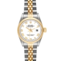 Rolex Datejust Steel Yellow Gold White Roman Dial Ladies Watch 69173 Box Papers