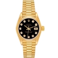 Rolex Datejust President Yellow Gold Black Diamond Dial Ladies Watch 69178