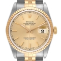 Rolex Datejust Steel Yellow Gold Champagne Dial Mens Watch 16233 Box Papers