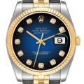 Rolex Datejust Steel Yellow Gold Blue Vignette Diamond Dial Mens Watch 116233