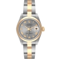 Rolex Datejust Steel Yellow Gold Smooth Bezel Slate Dial Ladies Watch 79163