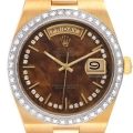 Rolex Oysterquartz President Day-Date Yellow Gold Wood Diamond Dial Mens Watch 19048