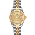 Rolex Datejust Steel Yellow Gold Champagne Diamond Dial Ladies Watch 69173