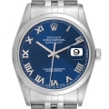 Rolex Datejust 36 Blue Roman Dial Steel Mens Watch 16200